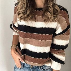 PRETTYGARDEN Women’s Fashion Long Sleeve Striped Color Block Knitted Sweater